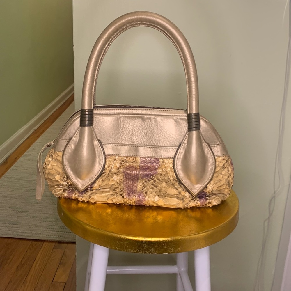 R&Y Augousti Leather and Snakeskin Handle Shoulder Bag